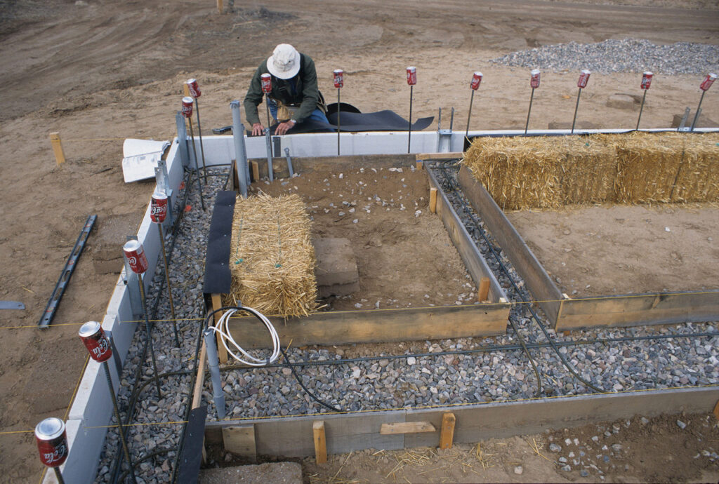 A rubble trench foundation for a straw bale home